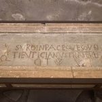 Lastra riutilizzata con iscrizione cristiana ‘Suro in pace questuanti euticanus frater fecit’, nella basilica inferiore di San Clemente a Roma